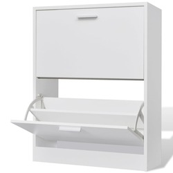 vidaXL White Wooden Shoe Cabinet with 2 Compartments