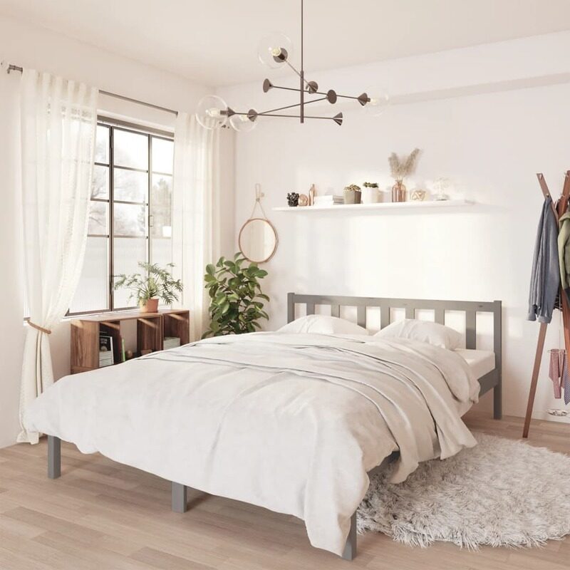 

vidaXL Bed Frame Grey Solid Pinewood 140x200 cm
