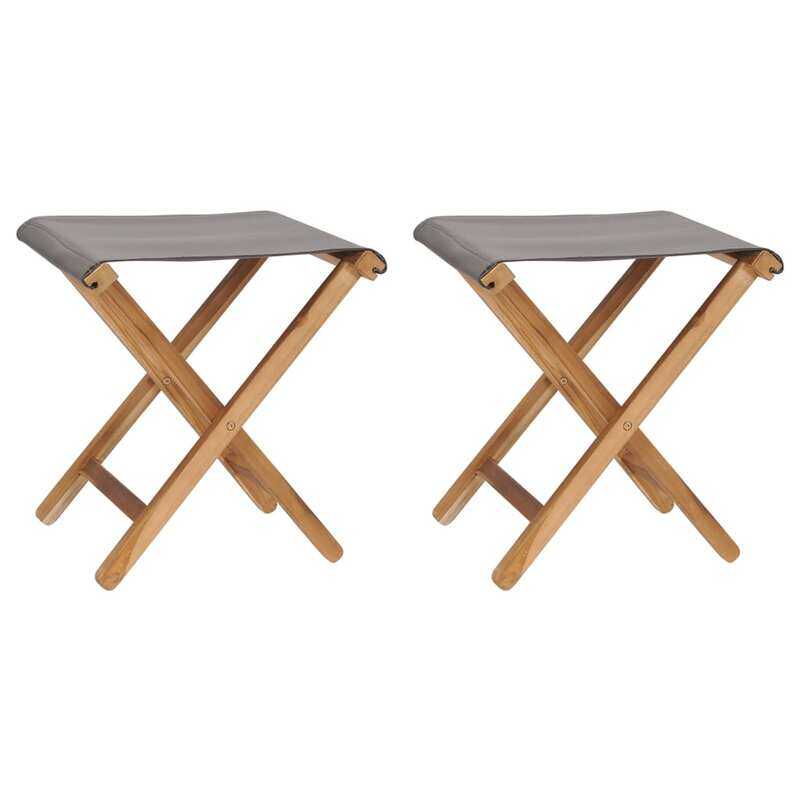 

vidaXL Folding Chairs 2 pcs Solid Teak Wood and Fabric Dark Grey