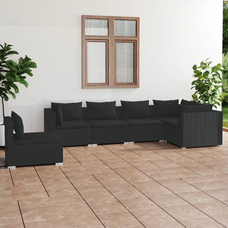 

vidaXL 6 Piece Garden Lounge Set with Cushions Poly Rattan Black