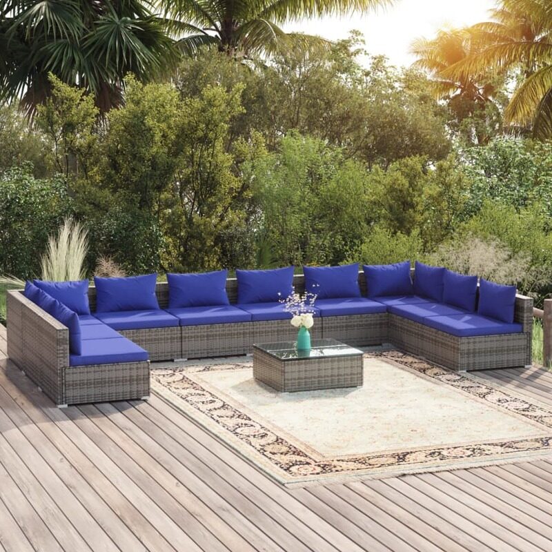 

vidaXL 11 Piece Garden Lounge Set with Cushions Poly Rattan Grey