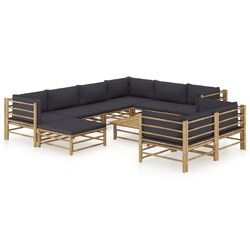 vidaXL 10 Piece Garden Lounge Set with Dark Grey Cushions Bamboo