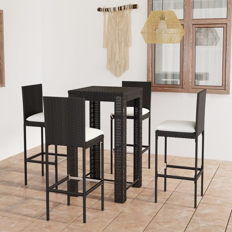 

vidaXL 5 Piece Outdoor Bar Set with Cushions Poly Rattan Black