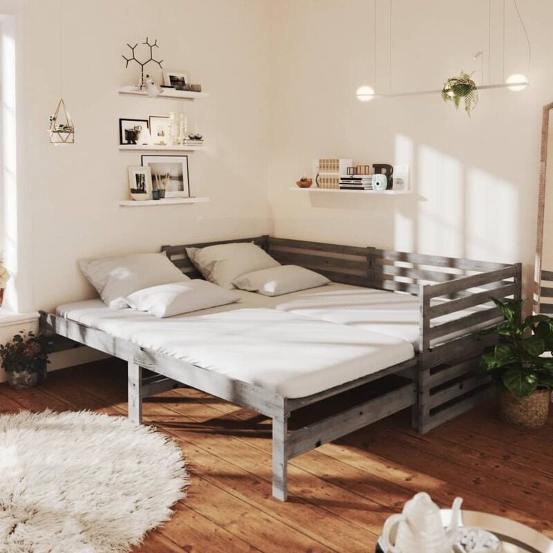 

vidaXL Pull-out Day Bed Grey Solid Pinewood 2x(90x200) cm