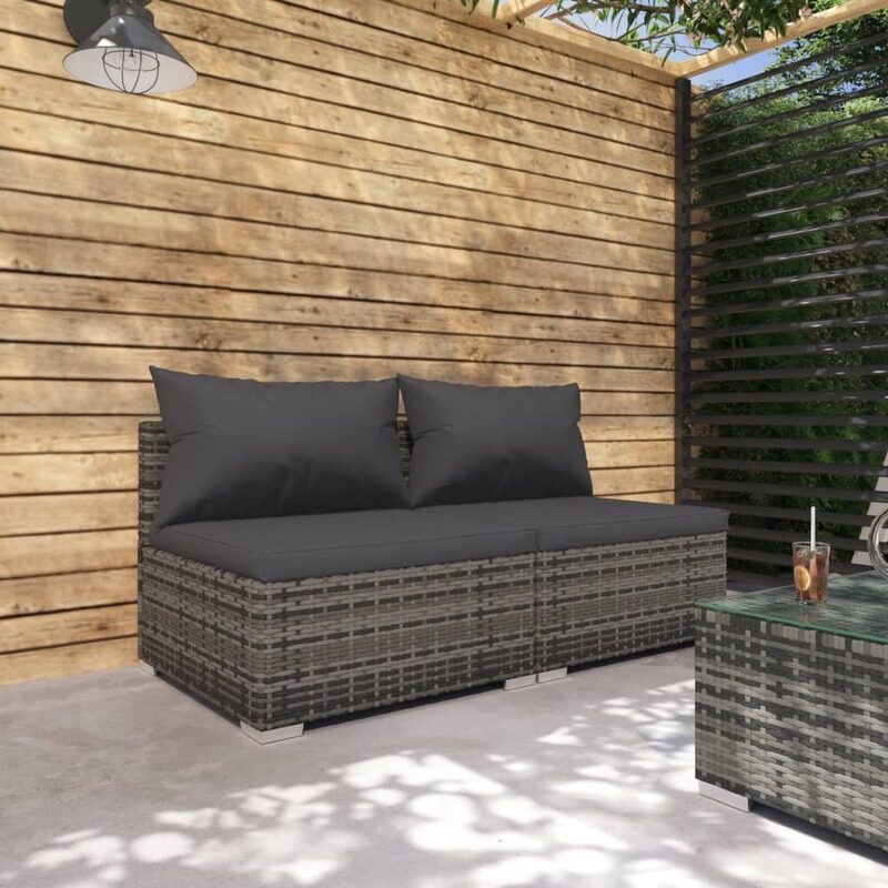 vidaXL 2 Piece Garden Lounge Set with Cushions Poly Rattan Grey