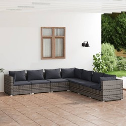 vidaXL 7 Piece Garden Lounge Set with Cushions Poly Rattan Grey