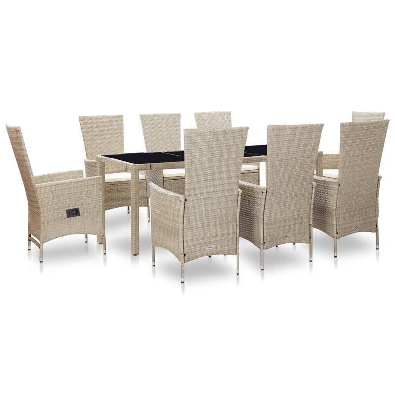 

vidaXL 9 Piece Outdoor Dining Set with Cushions Poly Rattan Beige