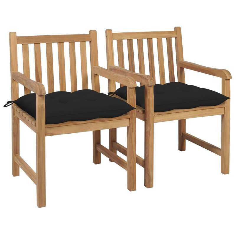 

vidaXL Garden Chairs 2 pcs with Black Cushions Solid Teak Wood