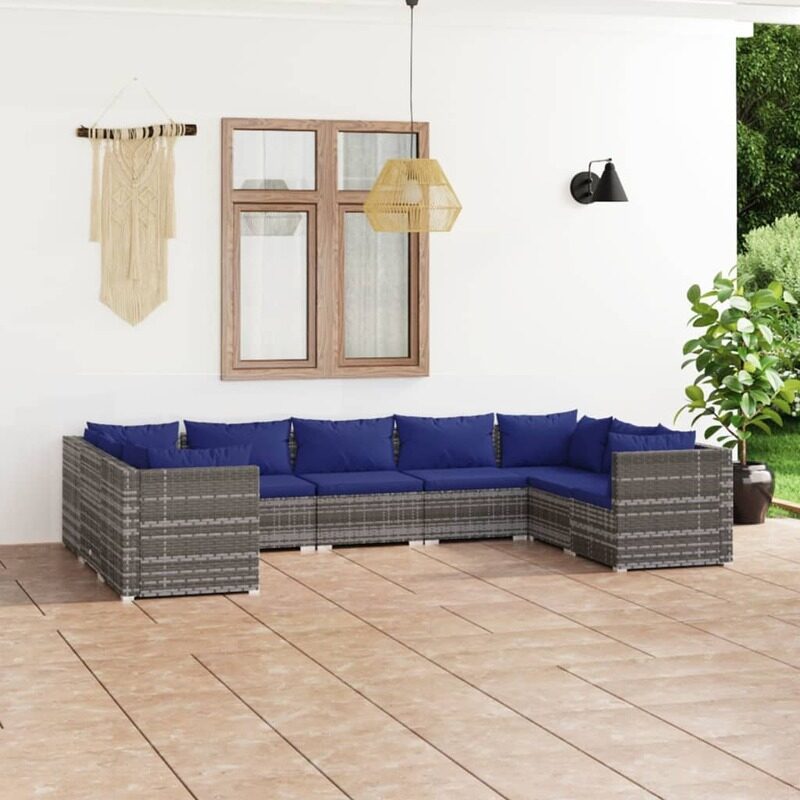 

vidaXL 9 Piece Garden Lounge Set with Cushions Poly Rattan Grey