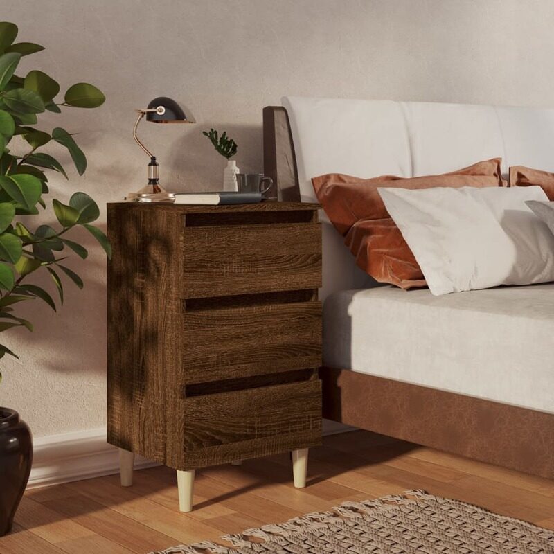 

vidaXL Bed Cabinet with Solid Wood Legs Brown Oak 40x35x69 cm