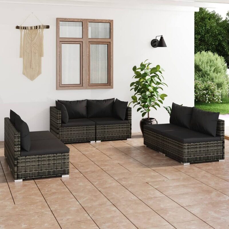 

vidaXL 6 Piece Garden Lounge Set with Cushions Poly Rattan Grey