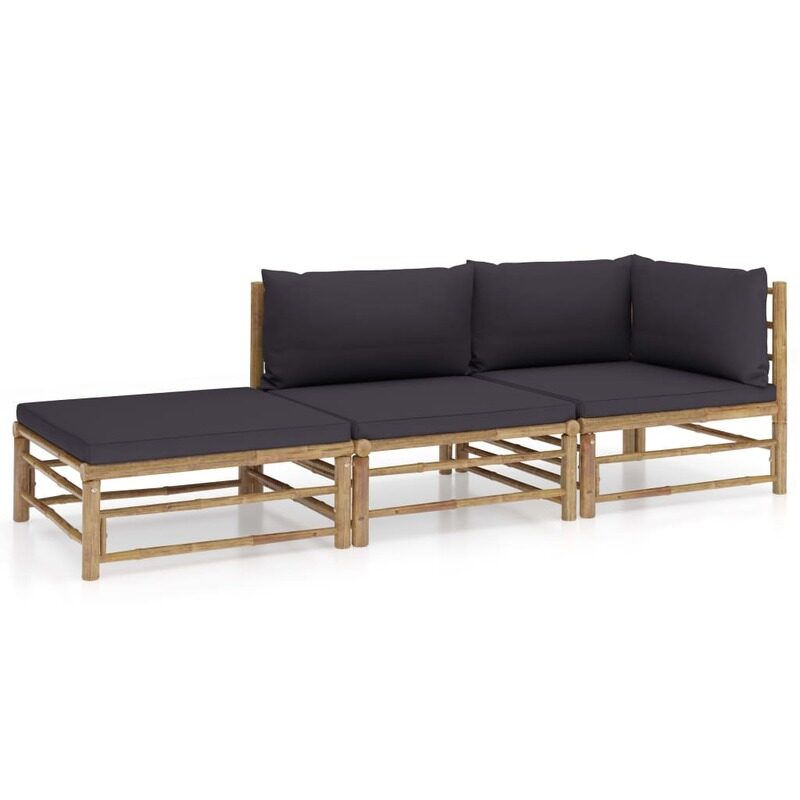 

vidaXL 3 Piece Garden Lounge Set with Dark Grey Cushions Bamboo