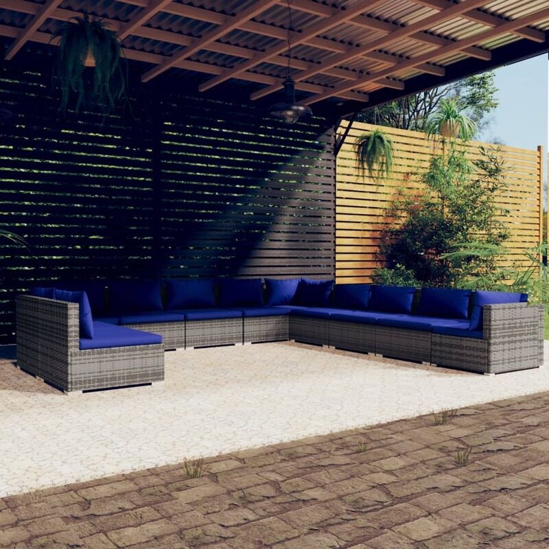 

vidaXL 11 Piece Garden Lounge Set with Cushions Grey Poly Rattan