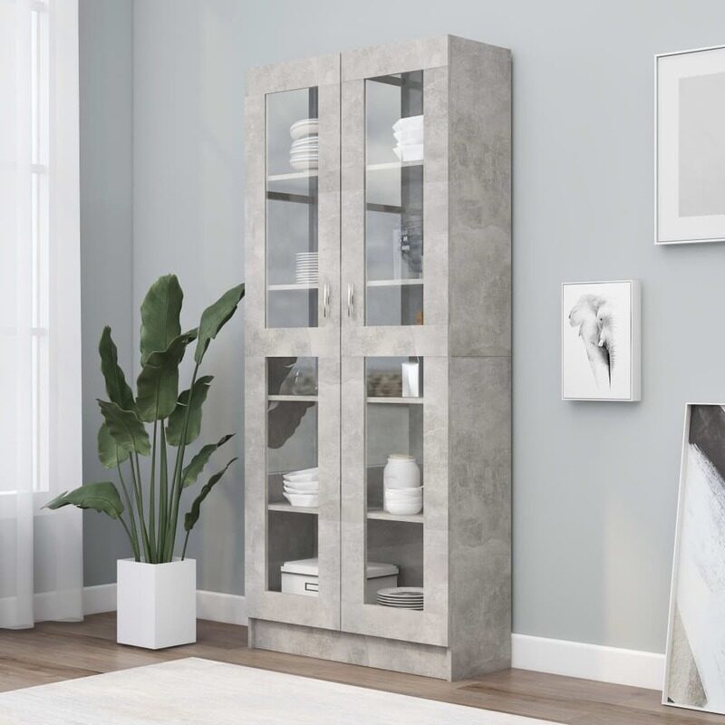 vidaXL Vitrine Cabinet Concrete Grey 82.5x30.5x185.5 cm Engineered Wood