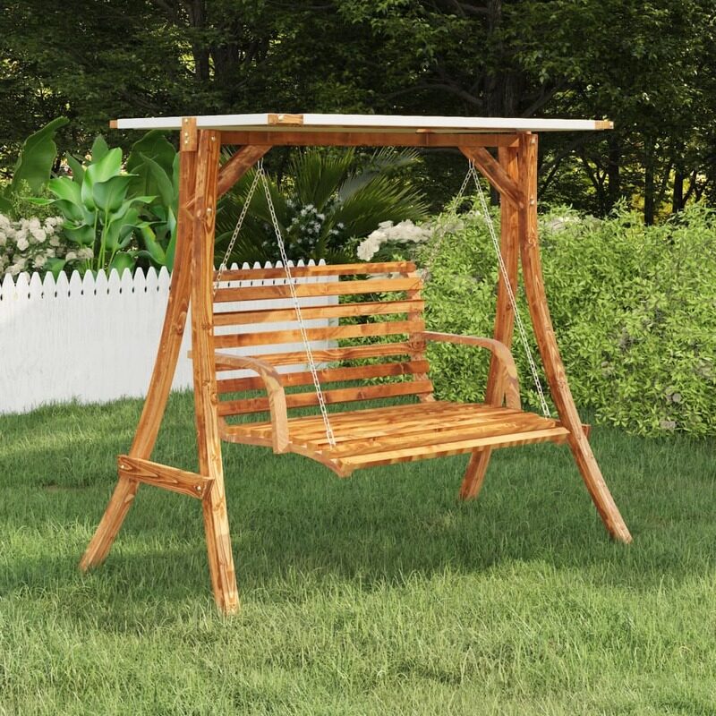 

vidaXL Swing Frame with Cream Roof Solid Bent Wood with Teak Finish