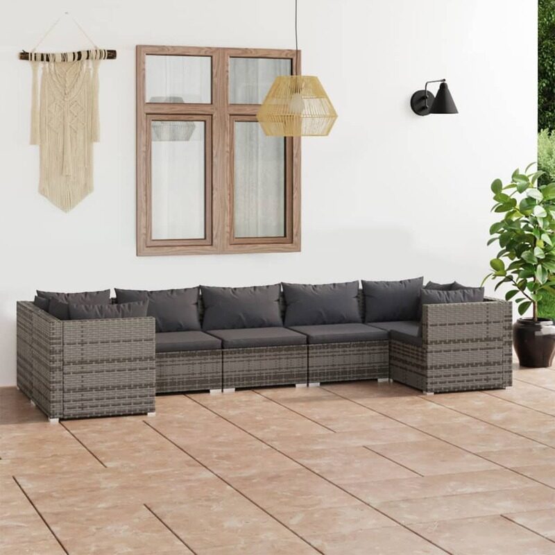 

vidaXL 7 Piece Garden Lounge Set with Cushions Poly Rattan Grey