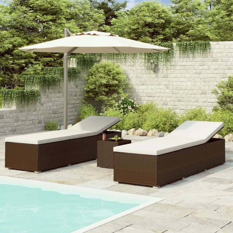 

vidaXL 3 Piece Garden Sun Loungers with Tea Table Poly Rattan Brown