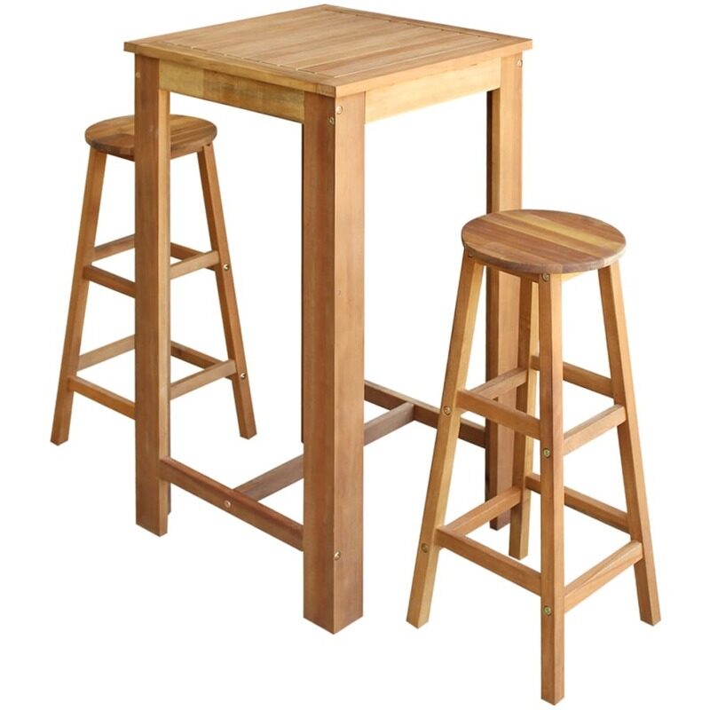 

vidaXL Bar Table and Stool Set 3 Pieces Solid Acacia Wood