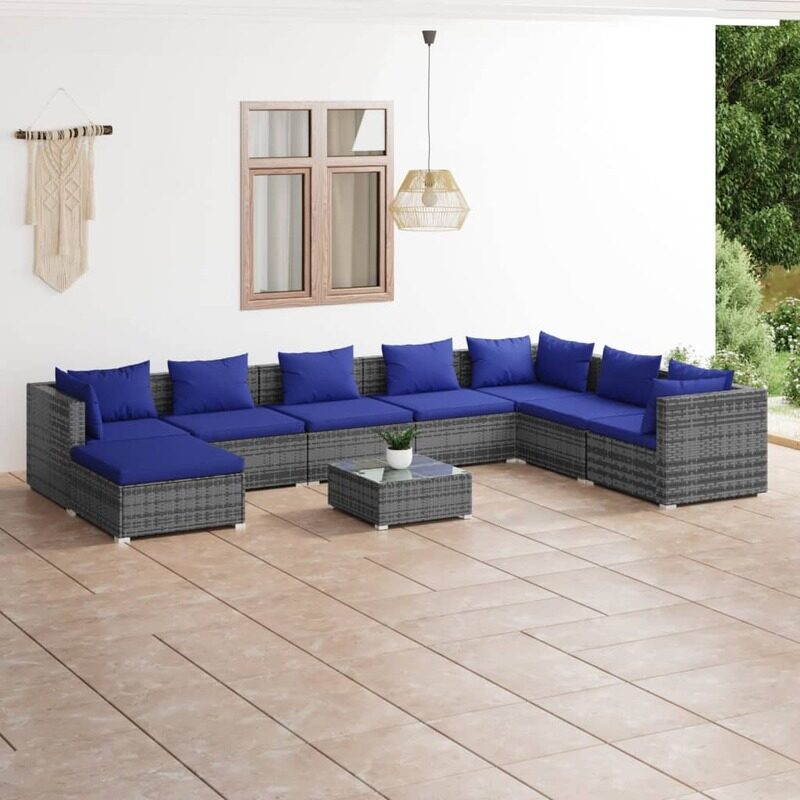 

vidaXL 9 Piece Garden Lounge Set with Cushions Poly Rattan Grey
