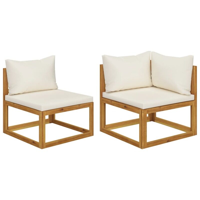 

vidaXL 2 Piece Sofa Set with Cream White Cushions Solid Acacia Wood
