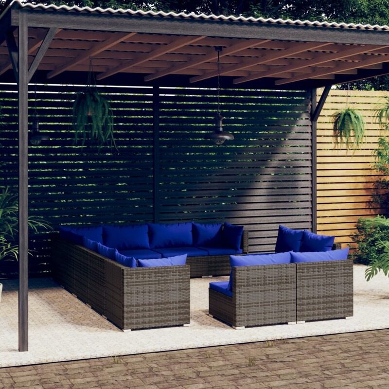 

vidaXL 12 Piece Garden Lounge Set with Cushions Grey Poly Rattan