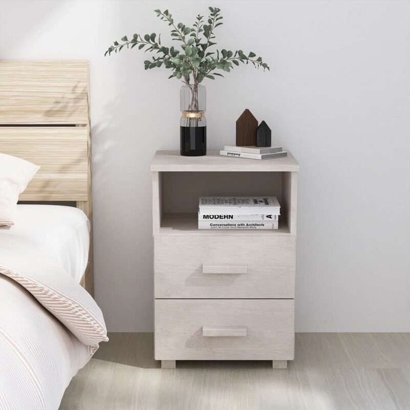 

vidaXL Bedside Cabinet HAMAR White 40x35x62 cm Solid Wood Pine