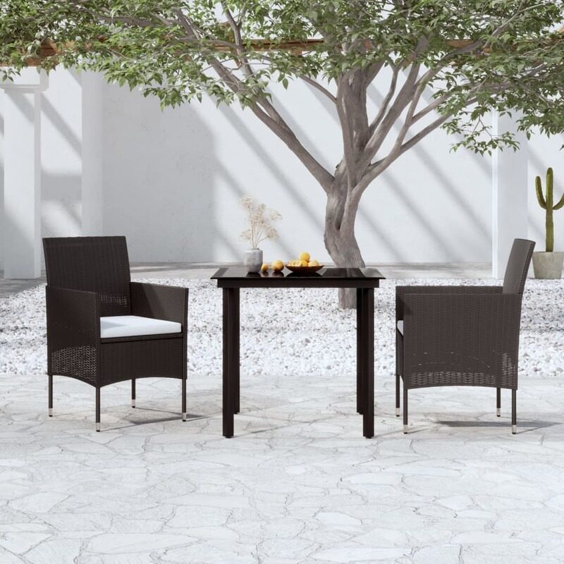 

vidaXL 3 Piece Garden Dining Set with Cushions Black