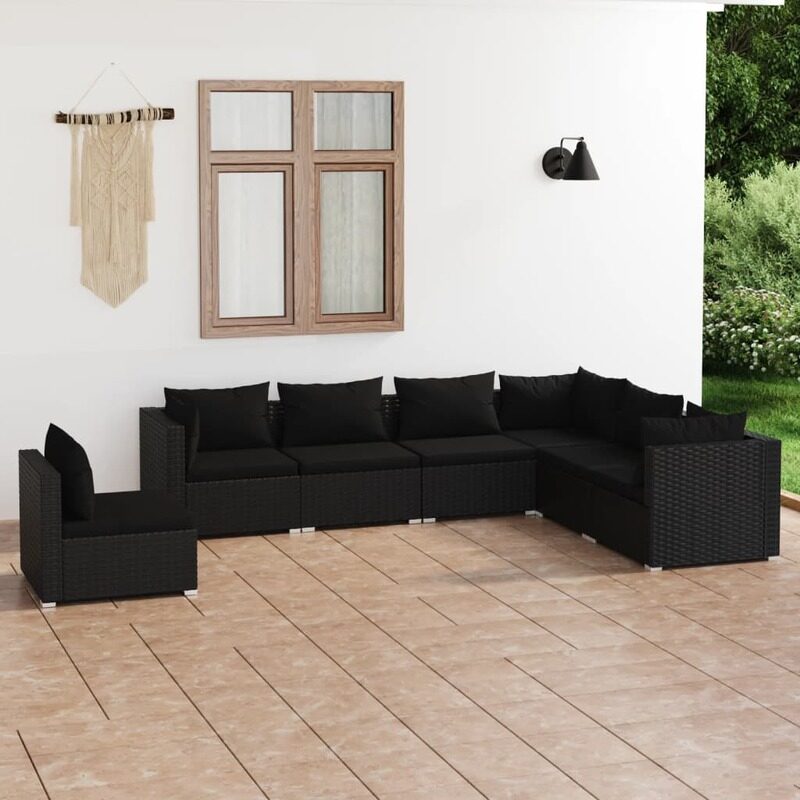 

vidaXL 7 Piece Garden Lounge Set with Cushions Poly Rattan Black