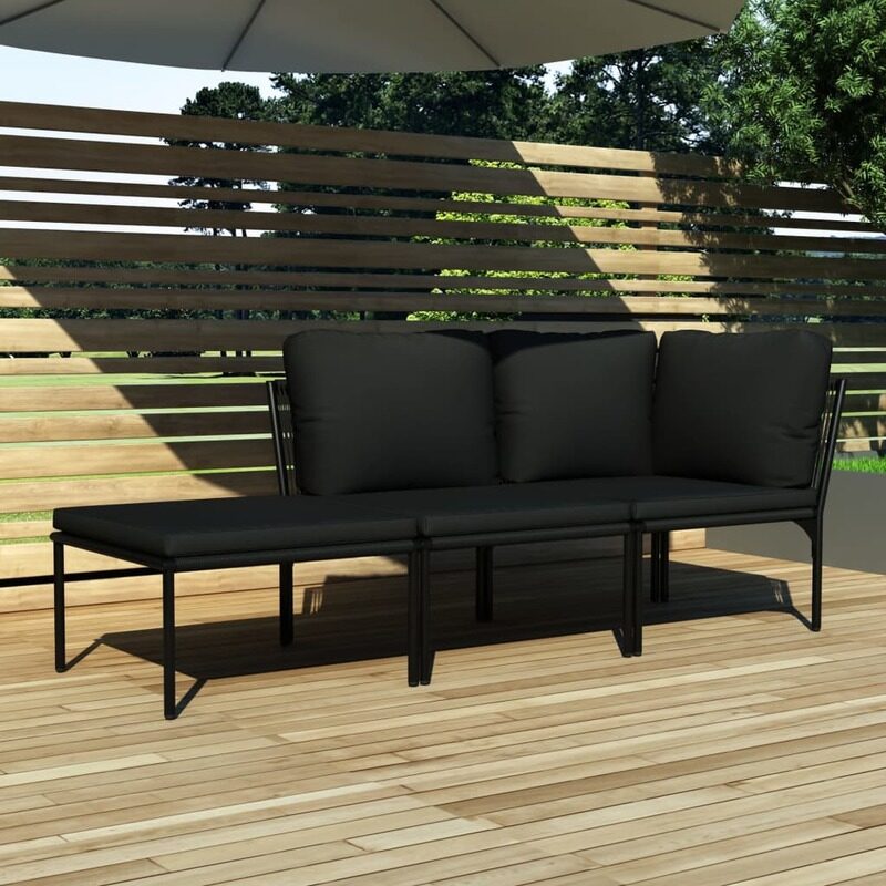 

vidaXL 3 Piece Garden Lounge Set with Cushions Black PVC