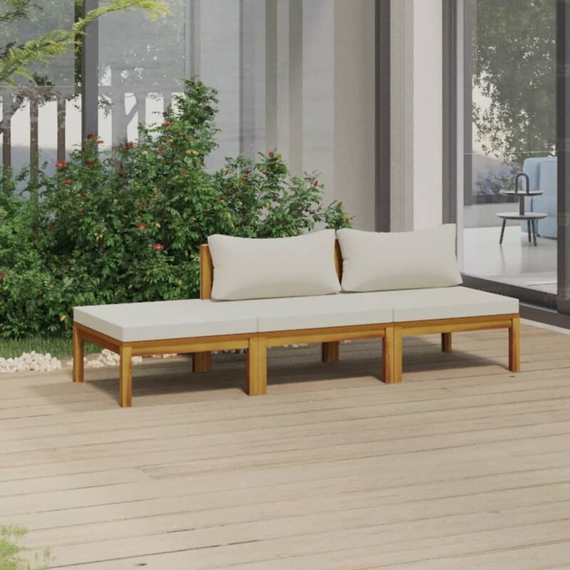 vidaXL 3 Piece Garden Lounge Set with Cream Cushion Solid Acacia Wood