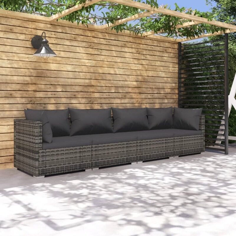 

vidaXL 4 Piece Garden Lounge Set with Cushions Poly Rattan Grey