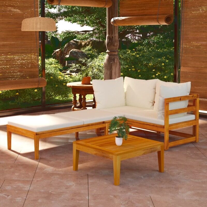 

vidaXL 3 Piece Garden Lounge Set with Cream White Cushions Acacia Wood