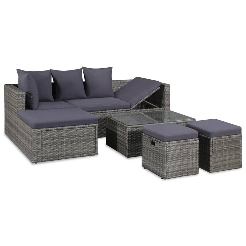 

vidaXL 4 Piece Garden Lounge Set with Cushions Poly Rattan Grey