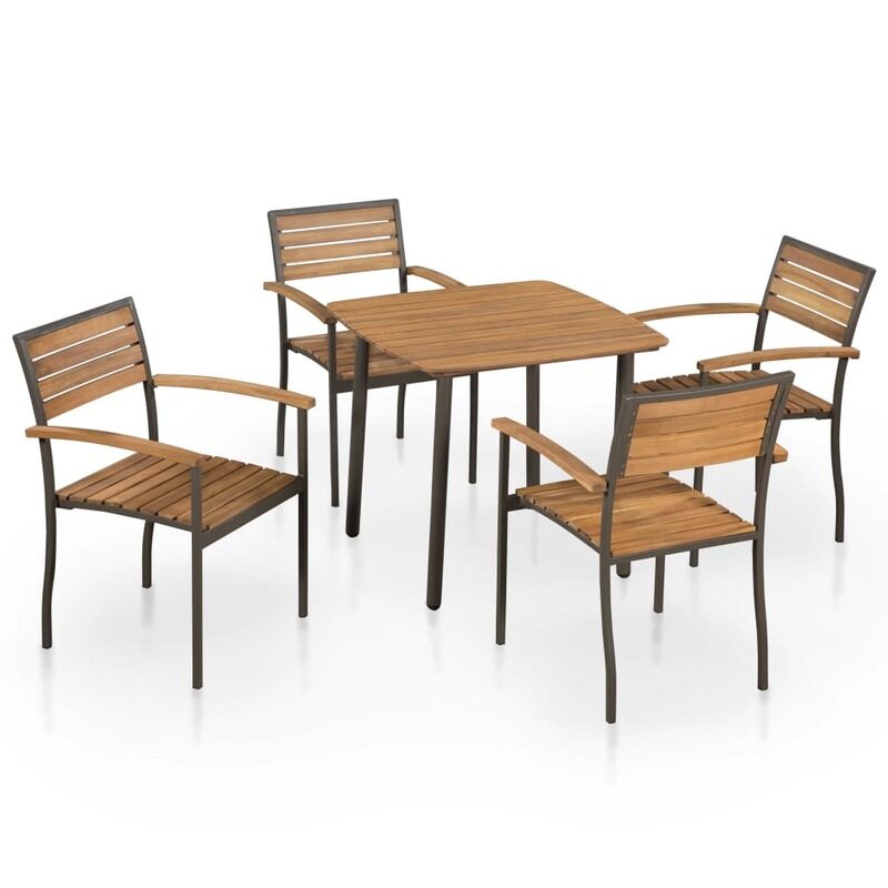 

vidaXL 5 Piece Outdoor Dining Set Solid Acacia Wood and Steel
