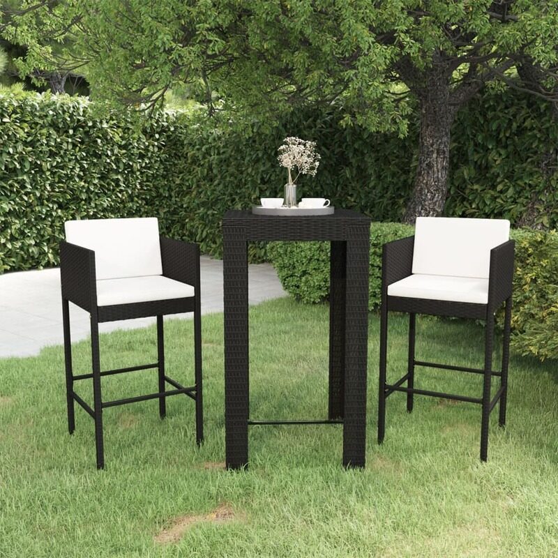 

vidaXL 3 Piece Garden Bar Set with Cushions Poly Rattan Black