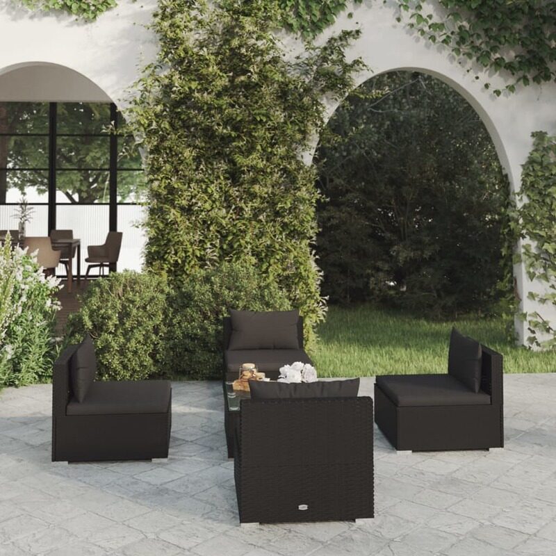 

vidaXL 5 Piece Garden Lounge Set with Cushions Poly Rattan Black