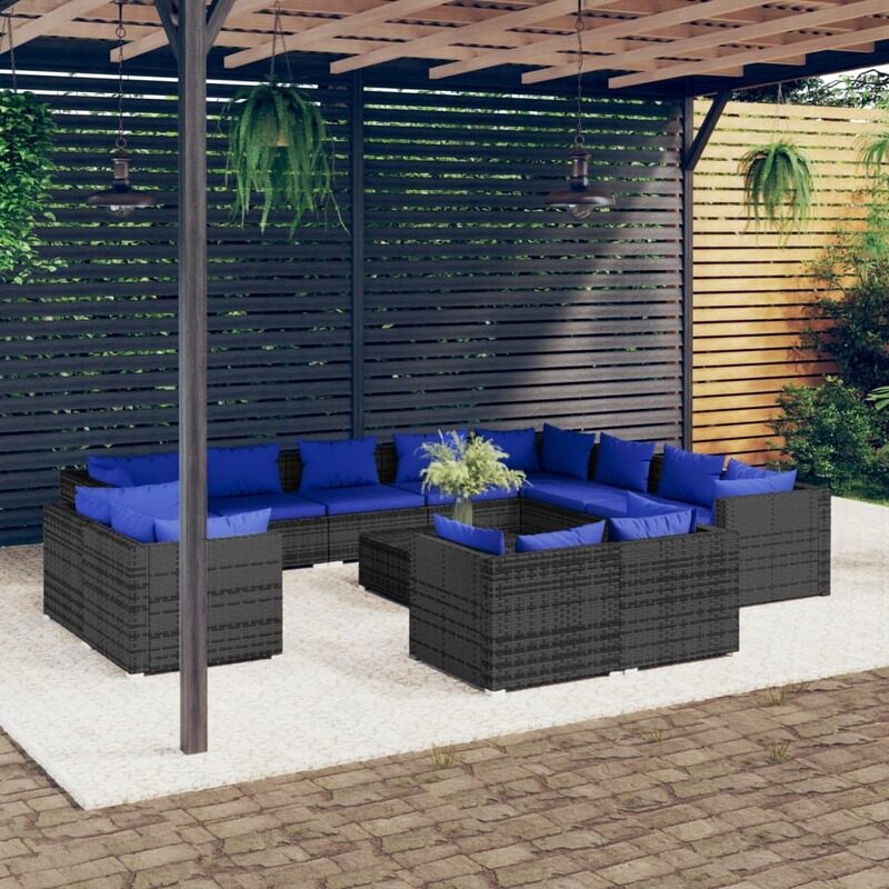 

vidaXL 13 Piece Garden Lounge Set with Cushions Grey Poly Rattan