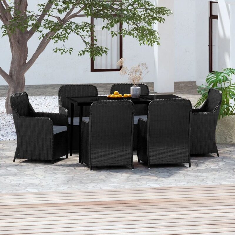 

vidaXL 7 Piece Garden Dining Set with Cushions Black