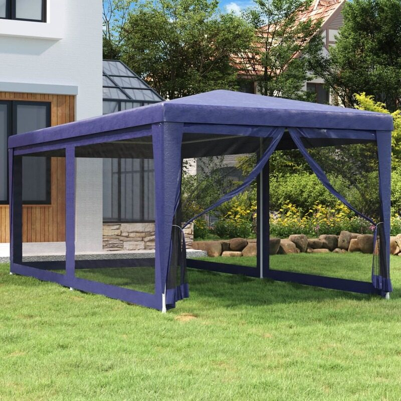

vidaXL Party Tent with 6 Mesh Sidewalls Blue 3x6 m HDPE
