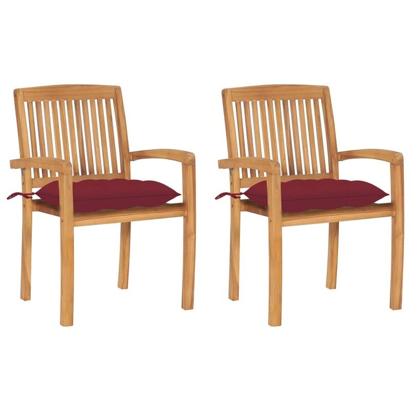 

vidaXL Garden Chairs 2 pcs with Wine Red Cushions Solid Teak Wood