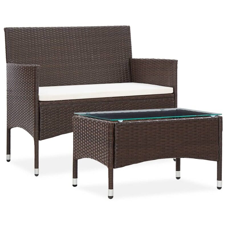 

vidaXL 2 Piece Garden Lounge Set with Cushion Poly Rattan Brown