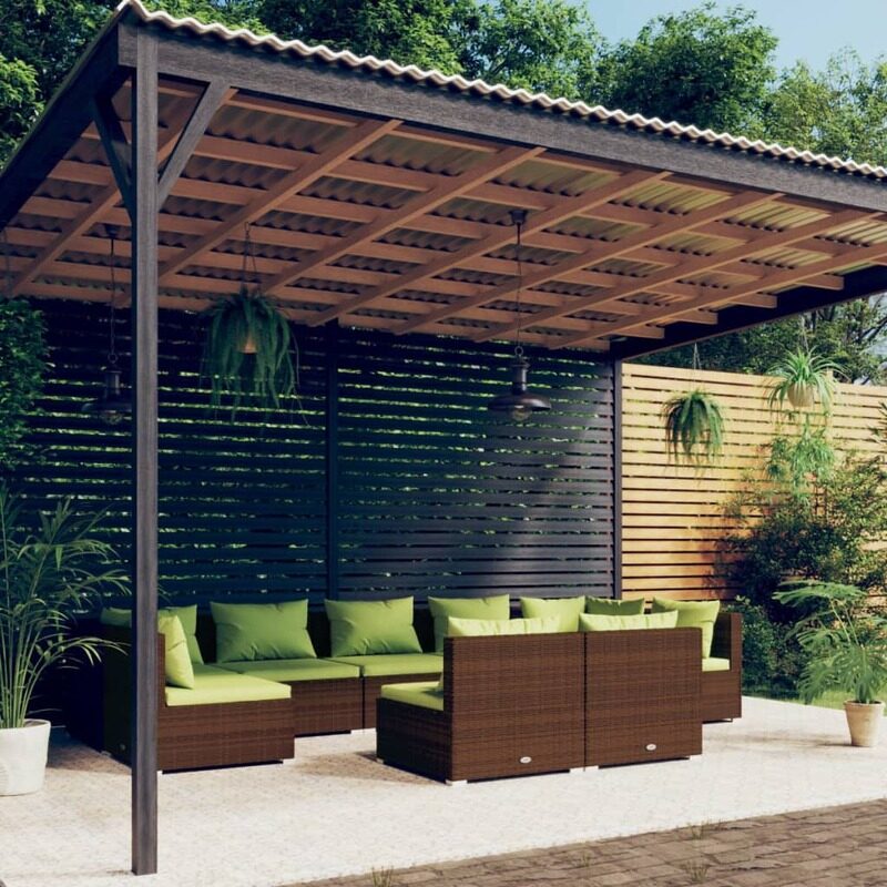 

vidaXL 9 Piece Garden Lounge Set with Cushions Brown Poly Rattan