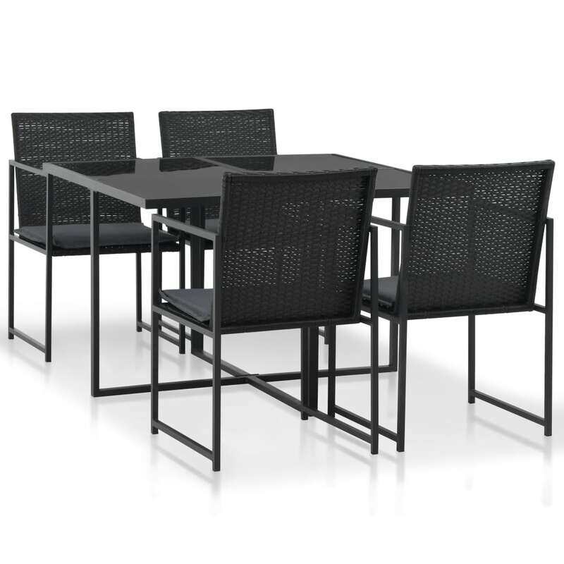 

vidaXL 5 Piece Outdoor Dining Set with Cushions Poly Rattan Black