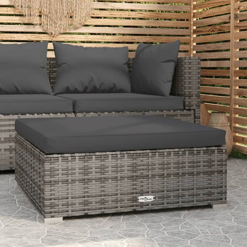 

vidaXL Garden Footrest with Cushion Grey 70x70x30 cm Poly Rattan