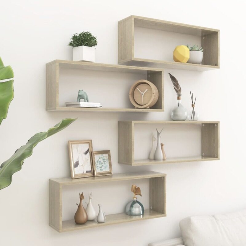 vidaXL Wall Cube Shelf 4 pcs Sonoma Oak 60x15x23 cm Engineered Wood