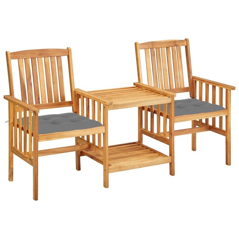 

vidaXL Garden Chairs with Tea Table and Cushions Solid Acacia Wood