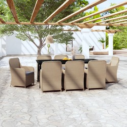 vidaXL 9 Piece Garden Dining Set with Cushions Brown
