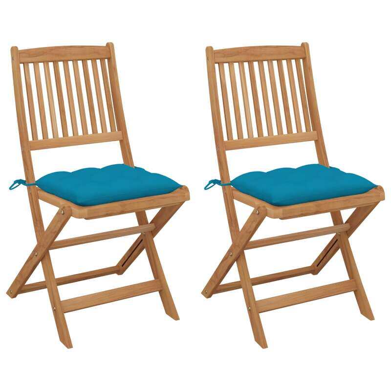 

vidaXL Folding Garden Chairs 2 pcs with Cushions Solid Acacia Wood