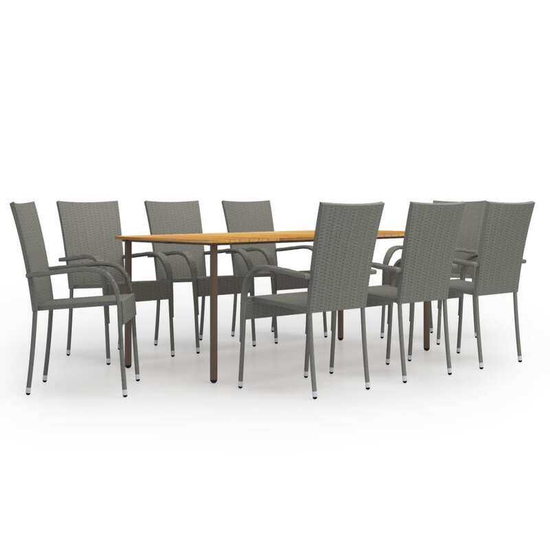 

vidaXL 9 Piece Garden Dining Set Poly Rattan Grey