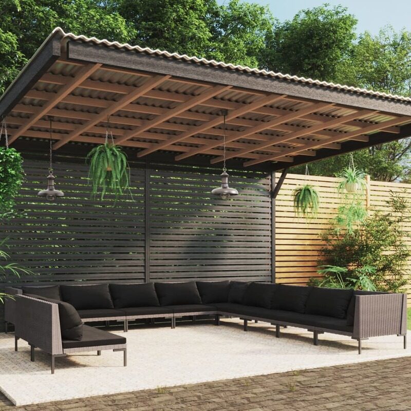 

vidaXL 11 Piece Garden Lounge Set with Cushions Poly Rattan Dark Grey